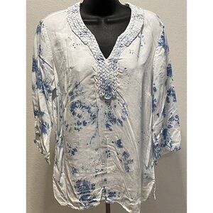 Tribal Jeans Womens Size M Top Long Sleeve Braided V- Neck Accent